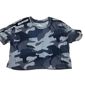 Hollister Women's XS Camo Crop Boyfriend Tee Green Short Sleeve